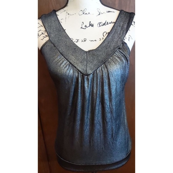 Kress Collection Womens Medium V neck Sleeveless Top Tank liquid metallic black - Picture 1 of 5